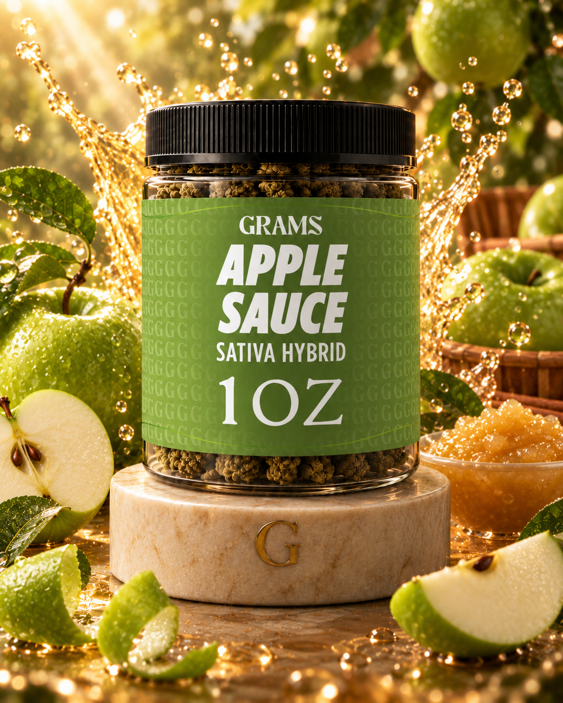 Grams Applesauce sativa-hybrid one-ounce flower jar