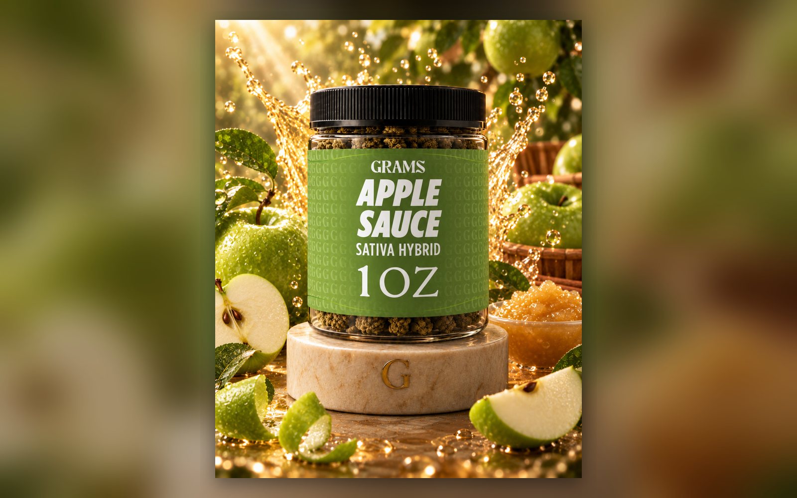 Grams Applesauce sativa-hybrid one-ounce flower jar