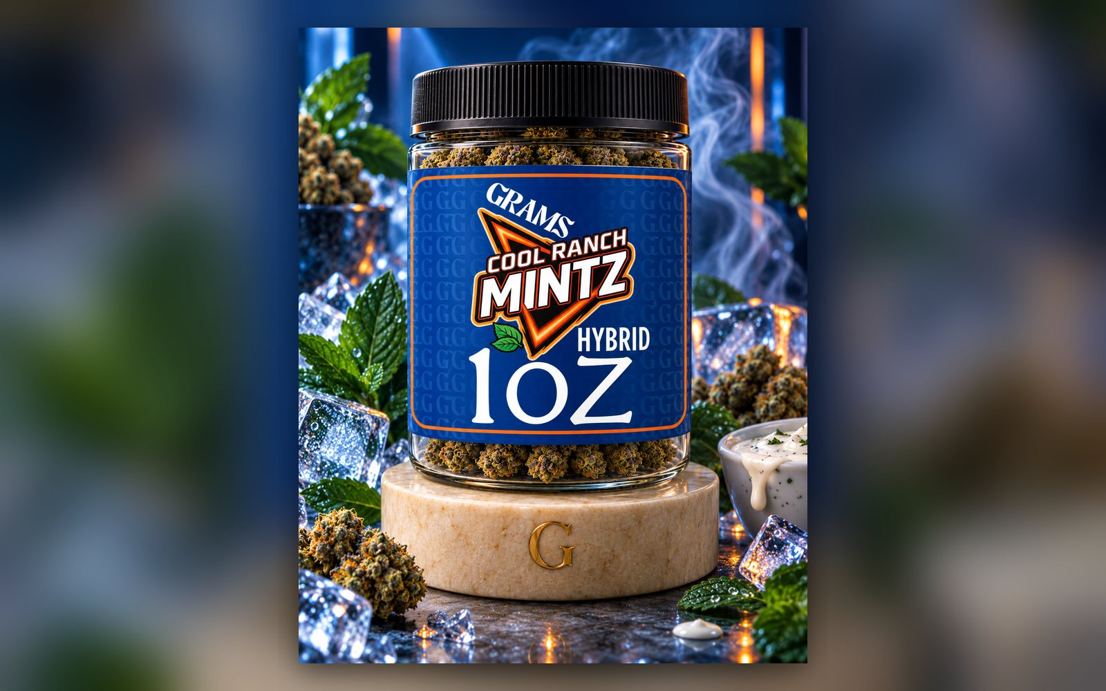 Grams Cool Ranch Mintz hybrid one-ounce flower jar