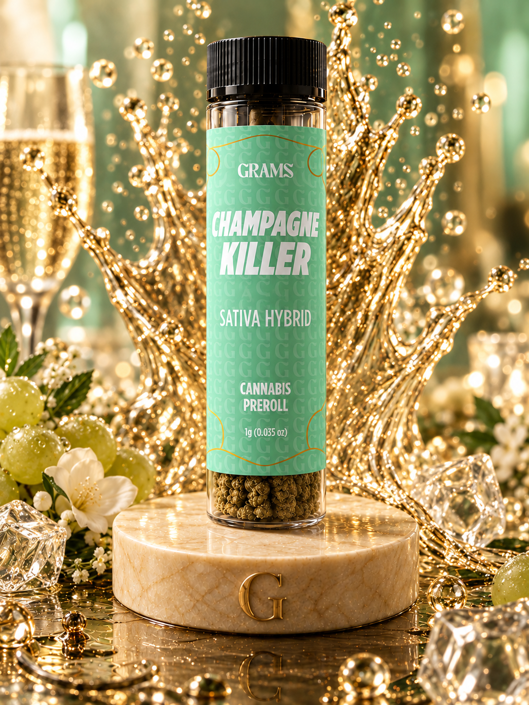 Grams Champagne Killer hybrid 1g pre-roll tube