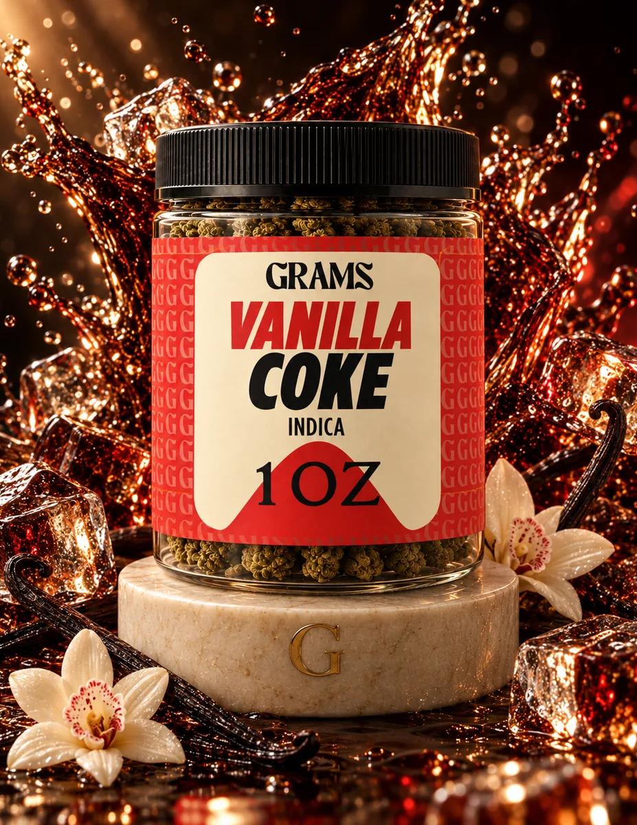 Grams Vanilla Coke indica one-ounce flower jar